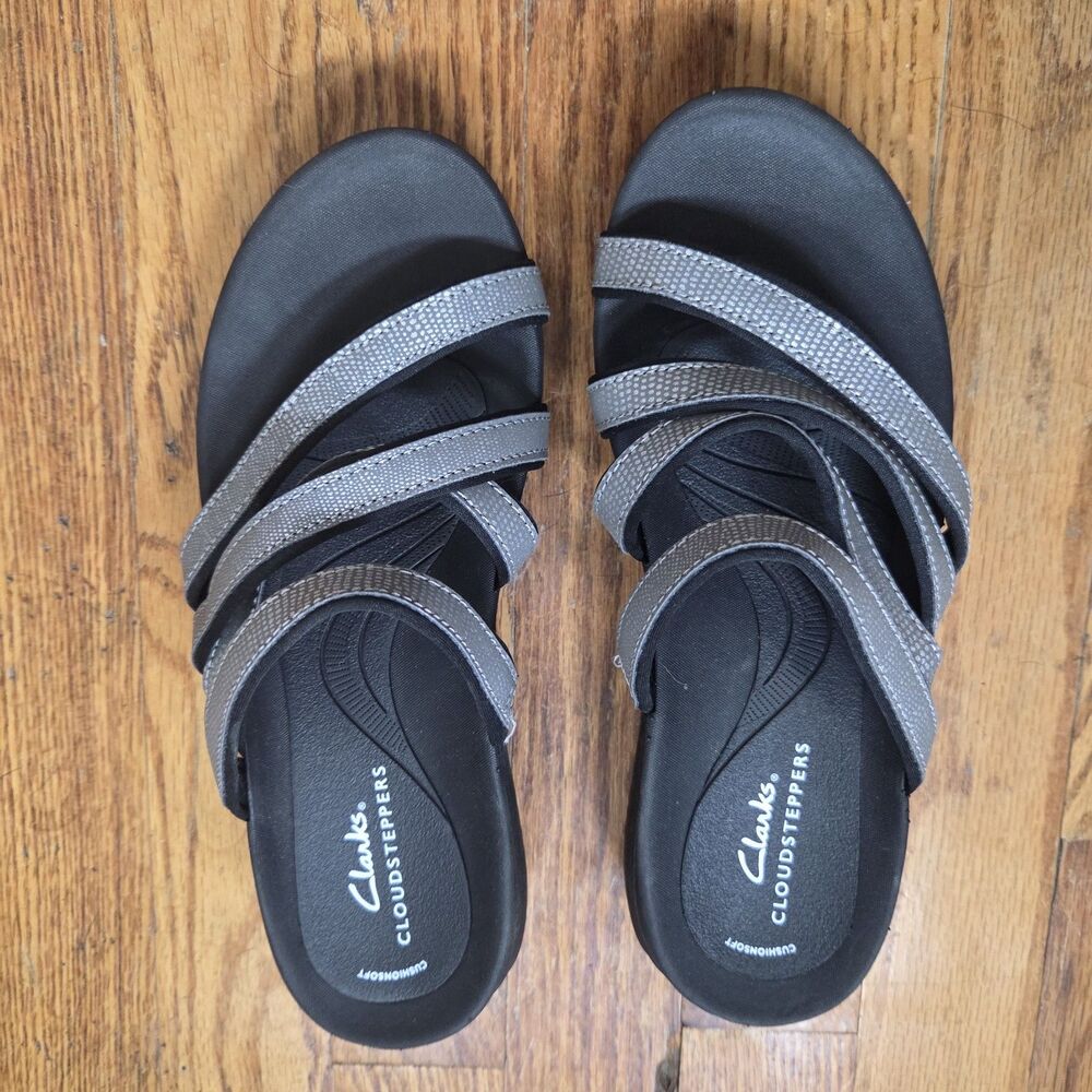 Clarks Cloudsteppers Glide Hi Iris Pewter Sandals Women 7M NWOT